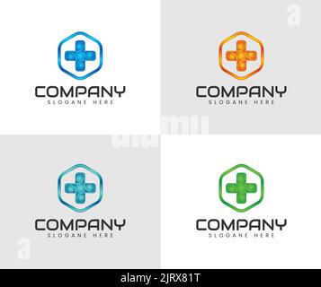 Apotheke Logo Medizin abstraktes Design Vektor-Vorlage. Natürliche Medizinische Klinik Hexagon Logotyp Konzept Symbol. Stock Vektor