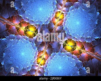 Anordnung fraktaler Wirbel Elemente, Lichter und Texturen zum Thema Fantasie, Wissenschaft und Design Stockfoto