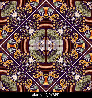 Rustikale provence Blumenmuster Hintergrund. Boho skurrile französische Farbmuster für wiederholte Kacheln. Country Cottage Vintage-Steppdruck. Stockfoto