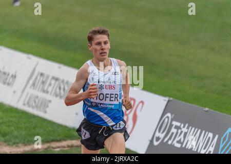 Lausanne, Schweiz. 08.. Juni 2022. Jonathan Hofer (SUI) gewinnt die Herren U18 1500m während des Grand-Prix Athletissima Wanda Diamond League in Lausanne 2022. Der Grand-Prix Athletissima Wanda Diamond League in Lausanne 2022 fand in Lausanne, der olympischen Hauptstadt, statt. (Foto: Eric Dubost/Sipa USA) Quelle: SIPA USA/Alamy Live News Stockfoto