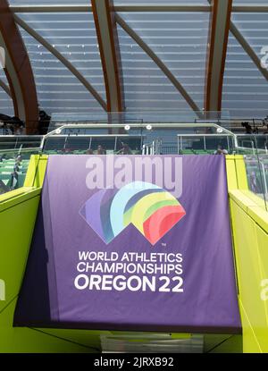 Logo der Leichtathletik-Weltmeisterschaften, Hayward Field, Eugene, Oregon, USA am 15.. Juli 2022. Foto von Gary Mitchell Stockfoto