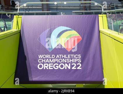 Logo der Leichtathletik-Weltmeisterschaften, Hayward Field, Eugene, Oregon, USA am 15.. Juli 2022. Foto von Gary Mitchell Stockfoto