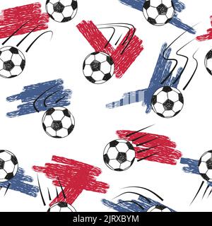 Fußballbälle nahtloses Muster mit Bällen und Fahnenfarben. Vector Meisterschaft Fußball Hintergrund Stock Vektor