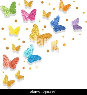 Bunte glitzernde Schmetterlinge Vektor-Illustration für Ihr Design. Kann für Geburtstagskarten, Party- oder Hochzeitseinladungen, Jubiläum verwendet werden Stock Vektor