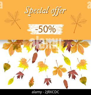 Herbst-Sale-Banner mit bunten Aquarell-Blättern. Vektor fallen Hintergrund Stock Vektor