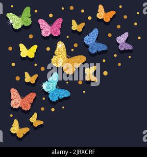 Bunte glitzernde Schmetterlinge Vektor-Illustration für Ihr Design. Kann für Geburtstagskarten, Party- oder Hochzeitseinladungen, Jubiläum verwendet werden. Stock Vektor