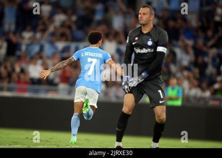 Rom, Italien. 26. August 2022. ROM, Italien - 22.08.2022: In Aktion während der italienischen Tim Serie Ein Fußballspiel zwischen SS Lazio gegen FC Inter Mailand im Olympiastadion in Rom. Kredit: Unabhängige Fotoagentur/Alamy Live Nachrichten Stockfoto