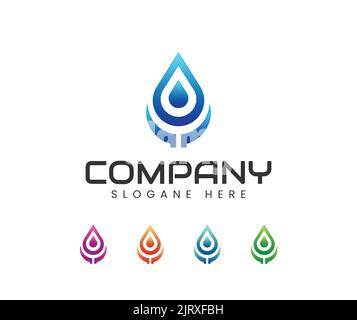 Wassertropfen Klempnerlogo-Design. Saubere Tropfen und Blase Welle Logo-Vorlage. Concept Set abstrakte Getränke- oder Spa-Logos Stock Vektor