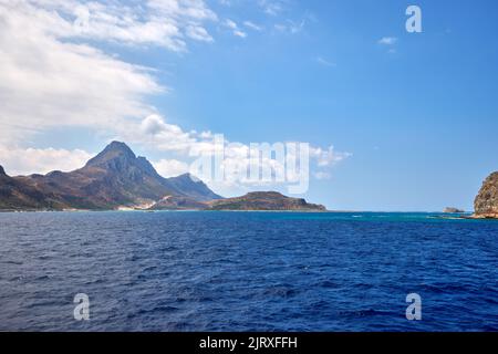 Griechenland, Kreta, Top of Gramvoussa Island, Blick auf den Balos Stockfoto