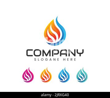 Feuer Flamme Logo Design Vektor Tropfen. 3D Wassertropfen Vektor Logo Design Stock Vektor