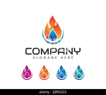 Logo für Feuer und Wassertropfen. Farbenfrohe Flamme und Feuer Logo Design Vektor mit modernem Look und Farbverlauf Stock Vektor