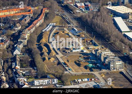 Luftaufnahme, Baustelle Kronprinzenviertel für Neubau von Wohnungen am Wasserturm Südstation, Westfalendamm, Dortmund, Ruhrgebiet, Stockfoto