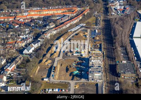 Luftaufnahme, Baustelle Kronprinzenviertel für Neubau von Wohnungen am Wasserturm Südstation, Westfalendamm, Dortmund, Ruhrgebiet, Stockfoto