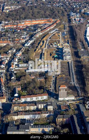 Luftaufnahme, Baustelle Kronprinzenviertel für Neubau von Wohnungen am Wasserturm Südstation, Westfalendamm, Dortmund, Ruhrgebiet, Stockfoto