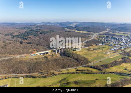 Autobahnbrückenviadukt Onsbach der Autobahn A45 Sauerlandlinie, Baustelle mit Ersatz, Katzenfurt, Ehringshausen, Sauerland, Hessen, Ger Stockfoto