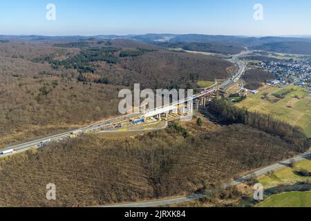 Autobahnbrückenviadukt Onsbach der Autobahn A45 Sauerlandlinie, Baustelle mit Ersatz, Katzenfurt, Ehringshausen, Sauerland, Hessen, Ger Stockfoto