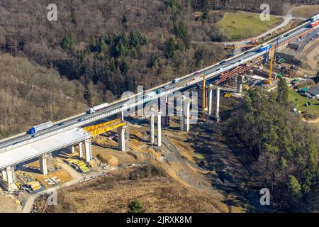 Autobahnbrückenviadukt Onsbach der Autobahn A45 Sauerlandlinie, Baustelle mit Ersatz, Katzenfurt, Ehringshausen, Sauerland, Hessen, Ger Stockfoto