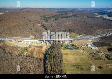 Autobahnbrückenviadukt Onsbach der Autobahn A45 Sauerlandlinie, Baustelle mit Ersatz, Katzenfurt, Ehringshausen, Sauerland, Hessen, Ger Stockfoto