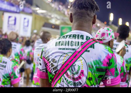 Komponenten der Samba-Schule Mangueira, Marques de Sapucai, Rio de Janeiro, Brasilien - 17. Februar 2019: Mitglieder der Samba-Schule während der Stockfoto