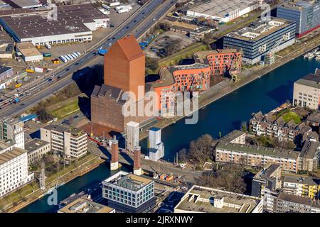 Luftaufnahme, Landesarchiv Nordrhein-Westfalen Abteilung Rheinland und Schwanentorbrücke, Kaßlerfeld, Duisburg, Ruhrgebiet, Nordrhein-Westfalen Stockfoto