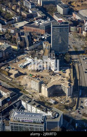 Luftaufnahme, Abriss Ypsilon-Haus der RWE Zentrale Essen in der Huyssenallee für geplanten Bürocampus im Stadtteil Südviertel in Essen, Ruhr sind Stockfoto