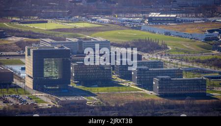 Luftaufnahme, thyssenkrupp Quarter Konzernzentrale im Westviertel in Essen, Ruhrgebiet, Nordrhein-Westfalen, Deutschland, DE, Essen, Europa, comm Stockfoto