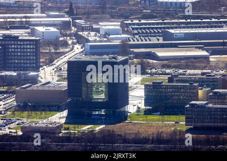 Luftaufnahme, thyssenkrupp Quarter Konzernzentrale im Westviertel in Essen, Ruhrgebiet, Nordrhein-Westfalen, Deutschland, DE, Essen, Europa, comm Stockfoto