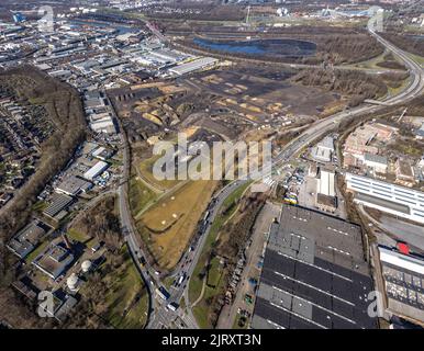 Luftaufnahme, Stadthafen und neues Industriegebiet Freiheit Emscher, Gladbecker Straße und Daniel-Eckhardt-Straße, Essen-Nord im Stadtteil Vogelheim Stockfoto