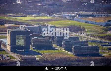 Luftaufnahme, thyssenkrupp Quarter Konzernzentrale im Westviertel in Essen, Ruhrgebiet, Nordrhein-Westfalen, Deutschland, DE, Essen, Europa, comm Stockfoto