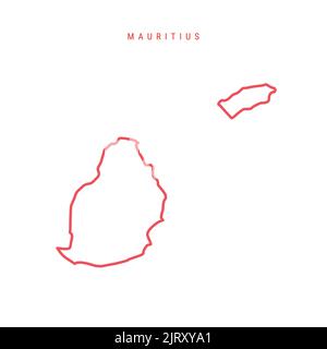 Mauritius editierbare Übersichtskarte. Mauritische rote Grenze. Ländername. Linienstärke anpassen. Zu einer beliebigen Farbe wechseln. Vektorgrafik. Stock Vektor