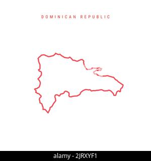 Dominikanische Republik editierbare Übersichtskarte. Republica Dominicana rote Grenze. Ländername. Linienstärke anpassen. Zu einer beliebigen Farbe wechseln. Vektorgrafik. Stock Vektor