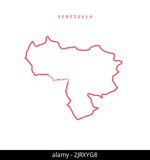 Venezuela editierbare Gliederungskarte. Venezolanische rote Grenze. Ländername. Linienstärke anpassen. Zu einer beliebigen Farbe wechseln. Vektorgrafik. Stock Vektor