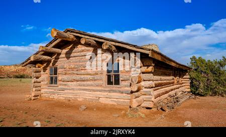 „City Slickers Cabin“ auf der Ghost Ranch, New Mexico, USA Stockfoto