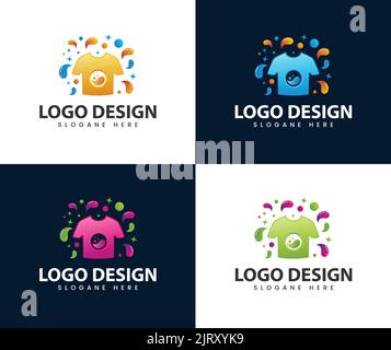 Tuch waschen Logo Designs Wäsche Logo Vorlage Designs. Logo Design Wäsche Symbol Waschmaschine mit Blasen für Business-Kleidung waschen reinigt modern Stock Vektor