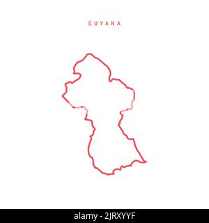 Guyana editierbare Gliederungskarte. Guyanesische rote Grenze. Ländername. Linienstärke anpassen. Zu einer beliebigen Farbe wechseln. Vektorgrafik. Stock Vektor