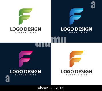 Abstraktes, modernes Buchstaben-F-Logo-Design. Set von Anfangsbuchstaben F Logo Design-Vorlage. Icons für das Geschäft von Luxus, elegant, einfach Stock Vektor