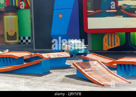 Hot Wheels Epic Show Beto Carrero World Santa Catarina, Brasilien - 4. Mai 2019: Show Hot Wheels ist eine der Hauptattraktionen von Beto Carrero World, Th Stockfoto