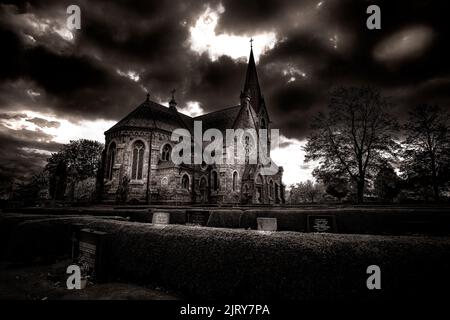Schöner Herbsttag im Herbst. Ein Herbsttag in Falkenberg Schweden. Schönes rotes Blatt Stockfoto