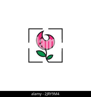 Bunte Rose Blume Foto quadratischen Rahmen Fokus Symbol Vektor Stock Vektor