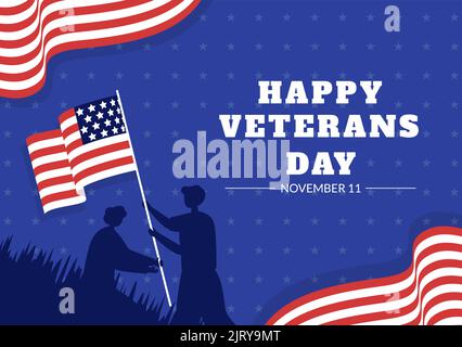 Veterans Day am 11. November Vorlage Handgezeichnete Cartoon flache Illustration mit USA Flagge und Armee zu Ehren aller, die gedient haben Stock Vektor