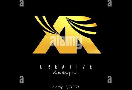 Kreatives XR x r-Logo in Gold mit führenden Linien und Straßenkonzept. Buchstaben mit geometrischem Design. Vektor-Illustration mit Brief und Kreati Stock Vektor