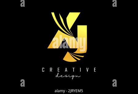 Kreatives XJ x j Logo in Gold mit Schriftzug und Straßenkonzept. Buchstaben mit geometrischem Design. Vektor-Illustration mit Brief und Kreati Stock Vektor
