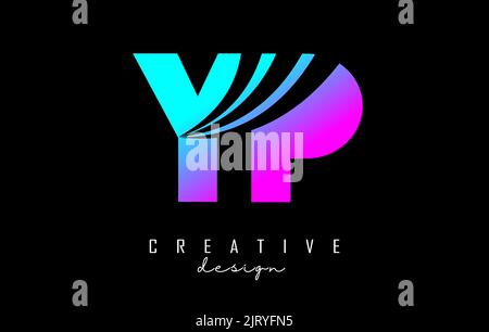 Kreatives, farbenfrohes YP y p-Logo in Pink und Blau mit führenden Linien und Straßenkonzept. Buchstaben mit geometrischem Design. Vektorgrafik mit Stock Vektor