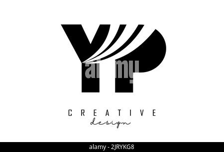 Kreatives YP y p-Logo in schwarzem Buchstaben mit Linien und Straßenkonzept. Buchstaben mit geometrischem Design. Vektorgrafik mit Buchstabe und Kreat Stock Vektor