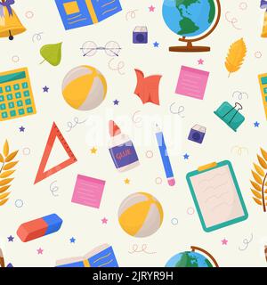Schule und Bildung verwandte Objekte nahtloses Muster. Vektorgrafik. Stock Vektor