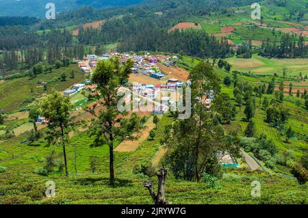 Hohe Berge, weitläufige Teegärten, überall grüne Naturgeschenke sind die Art, wie man die Schönheit von Ooty erklären kann. Stockfoto