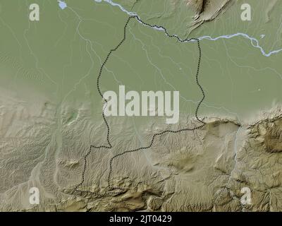 Jawzjan, Provinz Afghanistan. Farbige Höhenkarte mit Seen und Flüssen ...