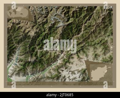 Kunar, Provinz Afghanistan. Hochauflösende Satellitenkarte. Karten für zusätzliche Eckposition Stockfoto