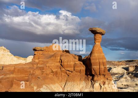 The Red Hoodoo oder Toadstool Hoodoo, Paria Rimrocks, Grand Staircase-Escalante National Monument, Utah. Dieser Hoodoo ist ein Entrada Sandstein-Pfeiler Witz Stockfoto