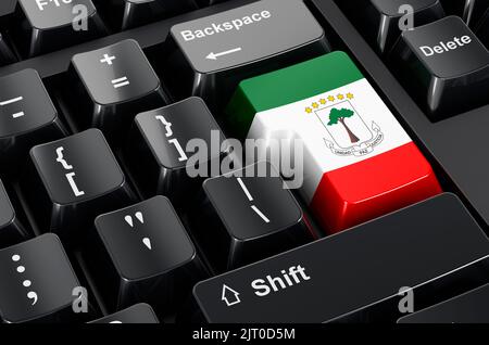 Äquatoguineanische Guinea-Flagge auf Computertastatur gemalt. Online-Geschäft, Bildung in Äquatorialguinea Konzept. 3D Rendern Stockfoto